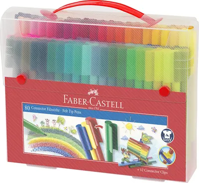 Faber-Castell Connector Set de markere colorate Faber-Castell - 80 de culori + 12 clipsuri