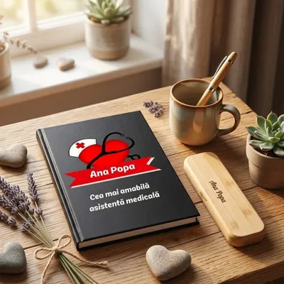 Cadou pentru Asistenta medicala - Agenda personalizata + set scris