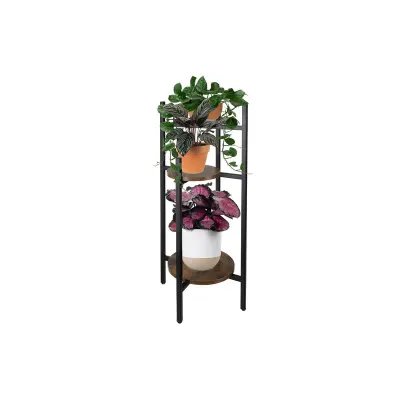 Suport de flori cu 3 rafturi, inaltime totala 81 cm, stil industrial, fier, MDF, PP