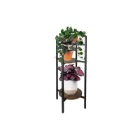 Suport de flori cu 3 rafturi, inaltime totala 81 cm, stil industrial, fier, MDF, PP