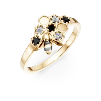 Inel din aur galben cu diamante negre de 0.05ct si diamante transparente de 0.04ct