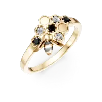 Inel din aur galben cu diamante negre de 0.05ct si diamante transparente de 0.04ct