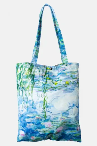 Geanta shopper din material textil, imprimata cu reproducere dupa Nuferii de Claude Monet