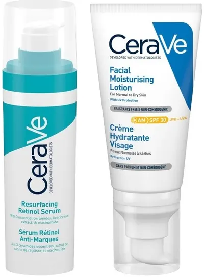 CeraVe Set - Ser cu retinol și cremă hidratantă, SPF30, 30 + 52 ml