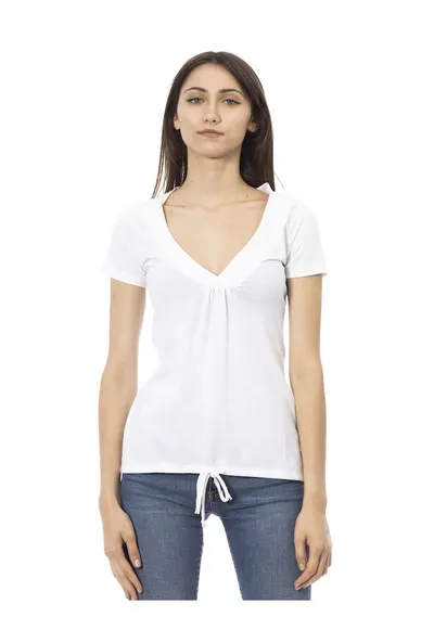 Tricou slim fit cu decolteu in V - Alb