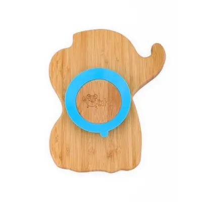 Farfurie elefant din bambus organic cu baza tip ventuza Oaki albastru