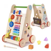 Antepremergator pentru copii, Ikonka, educational, din lemn, cu xilofon, angrenaje rotative, ceas cu limbi mobile, dimensiune 33 x 31.5 x 50 cm