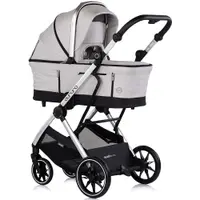 Carucior 3 in 1 pentru copii Chipolino Aurora Platinum, reversibil, spatar reglabil, cadru din aluminiu, suspensii, geanta, greutate admisa 22 kg