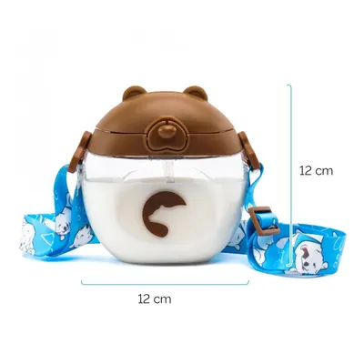 Sticluta de apa din tritan pentru copii, Kidnort Bear, sterilizabila, pai moale din silicon cu bila gravitationala, prevazuta cu snur reglabil, capacitate 300 ml, Brown