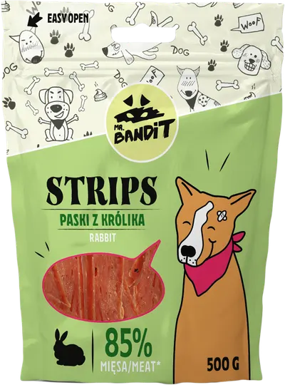 Recompense pentru caini Mr. Bandit STRIPS, iepure, 500g