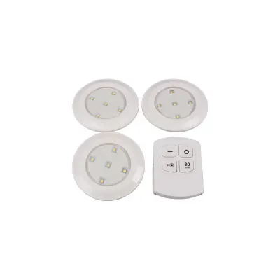 Set 3 lampi LED cu temporizator pentru dulap/mobilier, alb neutru, 0.5 W, 9x9x2.3 cm, alb