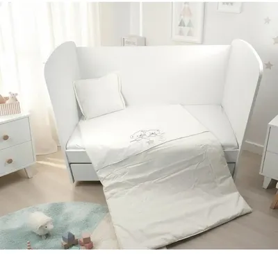 Set de pat pentru bebeluși 4 piese Rainy - Zvezdni Mecheta, 70 x 140 cm, ecru