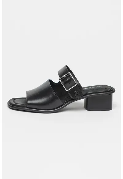 Papuci din piele cu toc - Negru