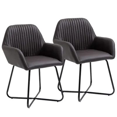 HOMCOM Set 2 Scaune Moderne pentru Sufragerie, Tapițate cu Piele Ecologică, 60x56,5x85 cm, Maro | Aosom Romania