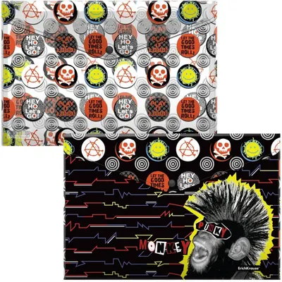 Set mape cu buton Erich Krause - Punky Monkey, A4, 4 buc.