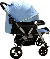 Carucior pentru copii Baby Care PRO 511 Albastru, Cadru aluminiu, Maner reversibil, Spatar reglabil 5 trepte, Amortizoare, Frana picior