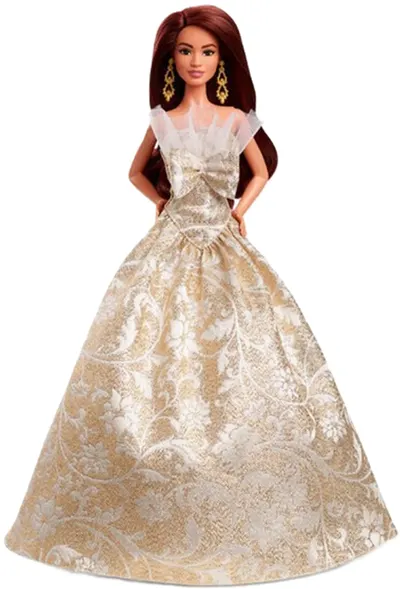 Păpuşă Barbie Signature - 2025 Holiday, femeie latină într-o rochie aurie