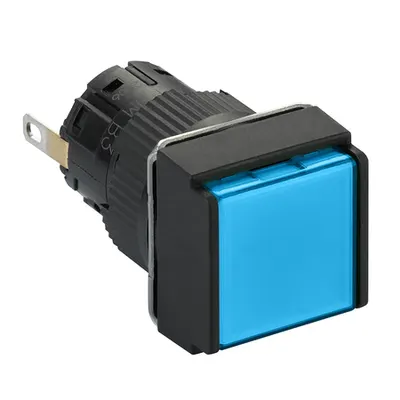 Lampa pilot patrata Ø16 - IP65 - albastra - LED 24VDC integr. polariz - conector