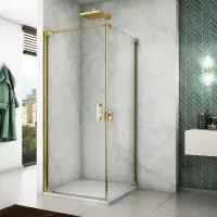 Cabina de dus 75x110 cm cu usa batanta si profil compensator, auriu, instalare usa stanga, Ronal Cadura