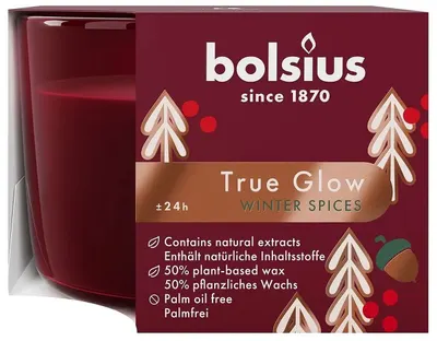 Lumânare parfumată Bolsius True Glow - Winter Spices, 100 h
