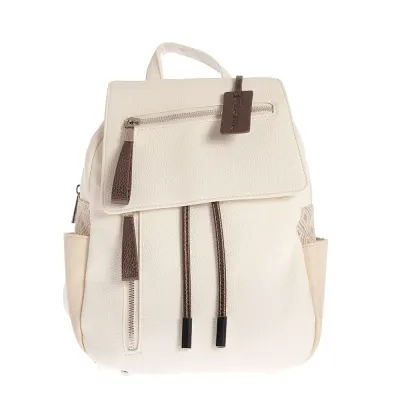 Rucsac crem casual cu buzunare laterale