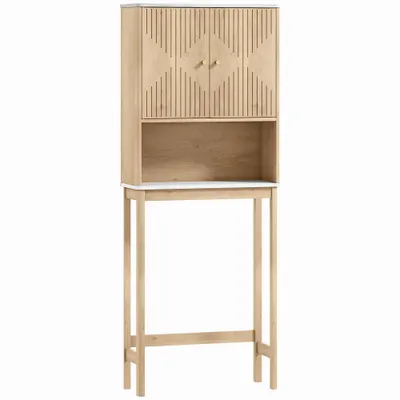HOMCOM Dulap pentru WC deasupra toaletei, corp depozitare WC cu dulap cu uși duble și rafturi 66 x 25 x 168 cm, stejar | Aosom Romania