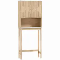 HOMCOM Dulap pentru WC deasupra toaletei, corp depozitare WC cu dulap cu uși duble și rafturi 66 x 25 x 168 cm, stejar | Aosom Romania