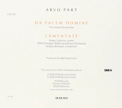 Arvo Part: Lamentate | The Hilliard Ensemble, Alexei Lubimov, SWR Stuttgart Radio Symphony Orchestra, Andrey Boreyko