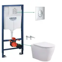 Set vas wc vortex alb cu capac soft close Oslo, rezervor incastrat si clapeta crom Skate Air Grohe