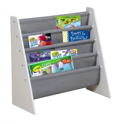 Organizator copii Ginger Home WhiteGrey cu rafturi pentru carti si reviste,material MDFtextil,potrivit pentru camera de zi, birou, centre pentru copii si gradinite ,dimensiune 62,7x28x60cm