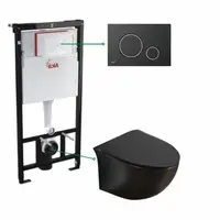 Set vas wc suspendat, rimless negru mat, Foglia Alice si rezervor incastrat cu clapeta de actionare neagra cu detalii argintii Alcadrain