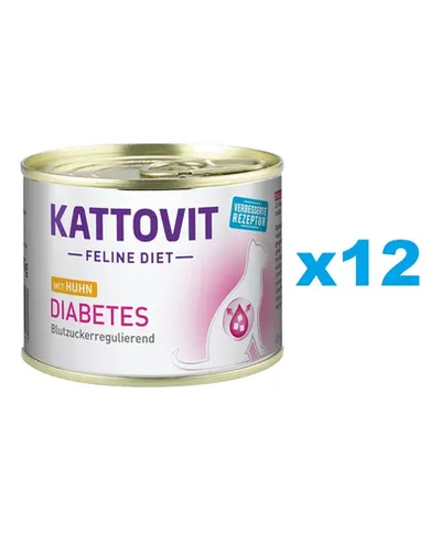 KATTOVIT Feline Diet Diabetes hrana umeda dietetica pentru pisici cu diabet, pui 12 x 185 g