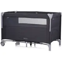 Patut pliabil Chipolino Relax Anthracite Linen cu laterala culisanta, intrare laterala cu fermoar, geanta pentru transport, greutate admisa 15 kg