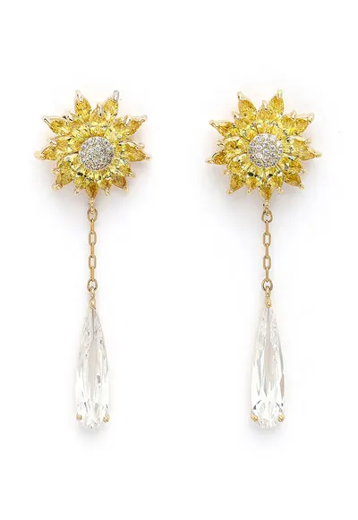 Cercei drop cu design floral - Auriu/Transparent