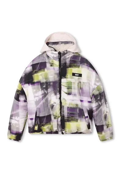 Geaca reversibila cu gluga - Verde/Negru/Violet
