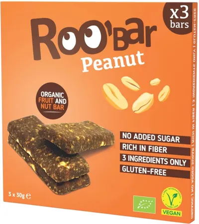 Baton bio cu arahide, 3 x 30 g, Roobar