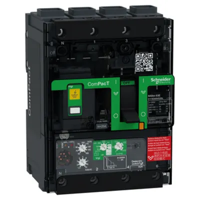 Intreruptor CompPacT NSXm E (16 kA la 415 VCA), 4P 4d, 25A, unitate de declansare Micrologic 4.1, conectori EverLink