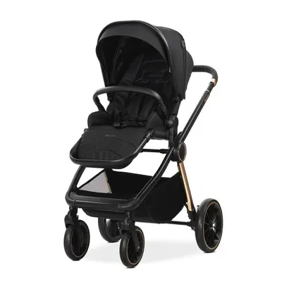 Carucior 2 in 1 pentru copii Lorelli Bianca Black, cadru din aluminiu, suspensii, cos landou individual cu maner de transport, geanta, greutate suportata 22 kg