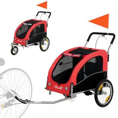 PawHut 2-în-1 remorcă pentru bicicletă & cărucior pliabil pentru câini mici & mijlocii până la 20 kg, Roșu | Aosom Romania