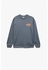 Bluza din bumbac cu mansete elastice - Gri carbune
