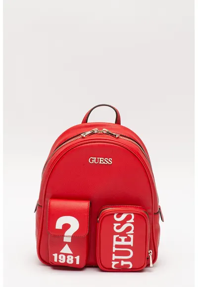 Rucsac de piele ecologica - cu buzunare aplicate Utility Vibe - Rosu/Alb