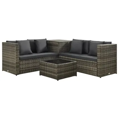 vidaXL Set mobilier de grădină cu perne, 4 piese, poliratan, gri