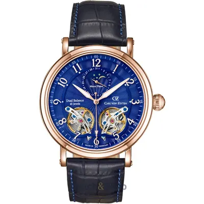 Ceas Carl von Zeyten Carl von Zeyten CVZ0054RBLS Murg Moon Phase Automatic Mens Watch 46mm 5ATM