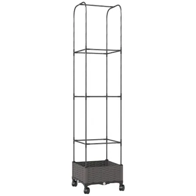 Outsunny Jardinieră Înălțată Autoirigantă din Metal cu Spalier de 185 cm, cu 4 Roți Blocabile pentru Plante Cățărătoare, Recipient cu Găuri de Drenaj pentru Legume și Flori, Negru | Aosom Romania