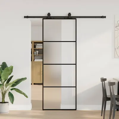 Gossi usa glisanta cu set de feronerie neagra 76x205 cm sticla esg