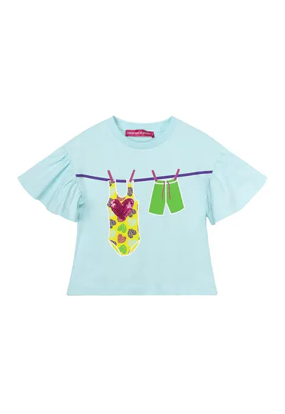 Tricou din bumbac cu imprimeu grafic - Galben - Verde deschis - Albastru deschis