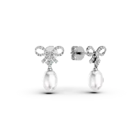 Cercei fundite din aur alb cu perle de cultura si diamante de 0.4ct