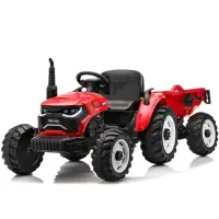 Tractoras electric pentru copii, Kinderauto 1804, 90W, 12V 10Ah, cu remorca basculabila, rosie