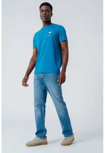 Tricou cu decolteu la baza gatului Austin - Albastru petrol