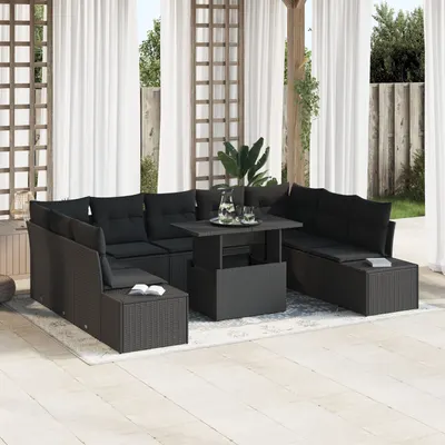 Gossi set de canapea de gradina 10 piese cu perne negru poliratan